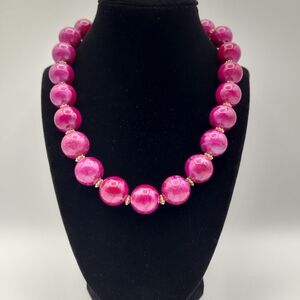 Vintage Pink Marbled Beaded Necklace Statement Chunky Bold